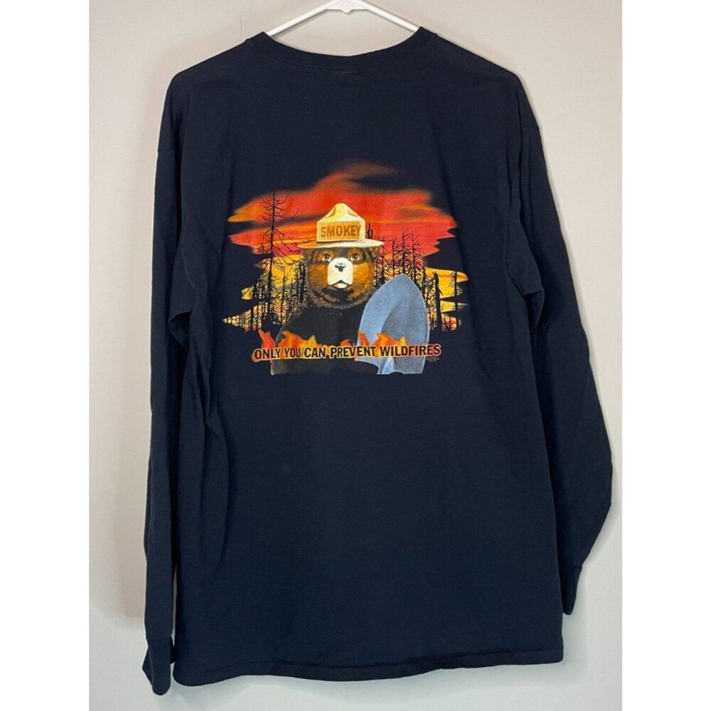 Y2K Smokey the Bear Black Long Sleeve Shirt Size Large